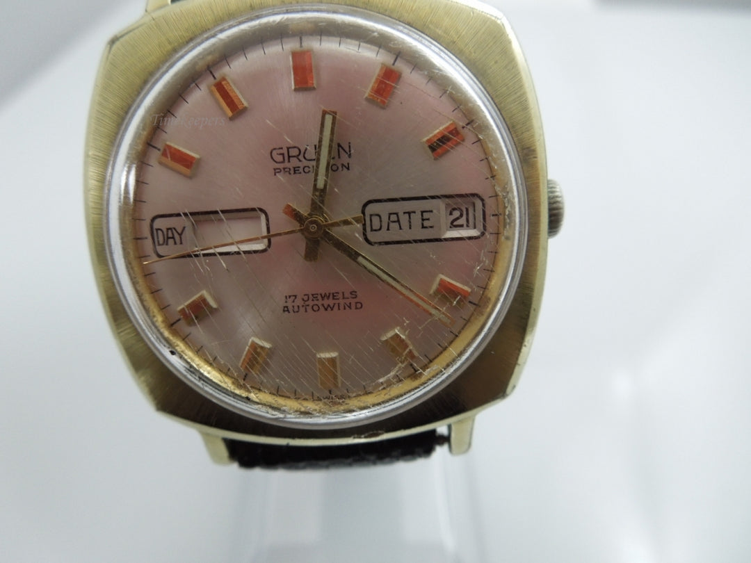 h930 Vintage Gruen Precision Automatic Wrist Watch in Gold Tone with Day Date