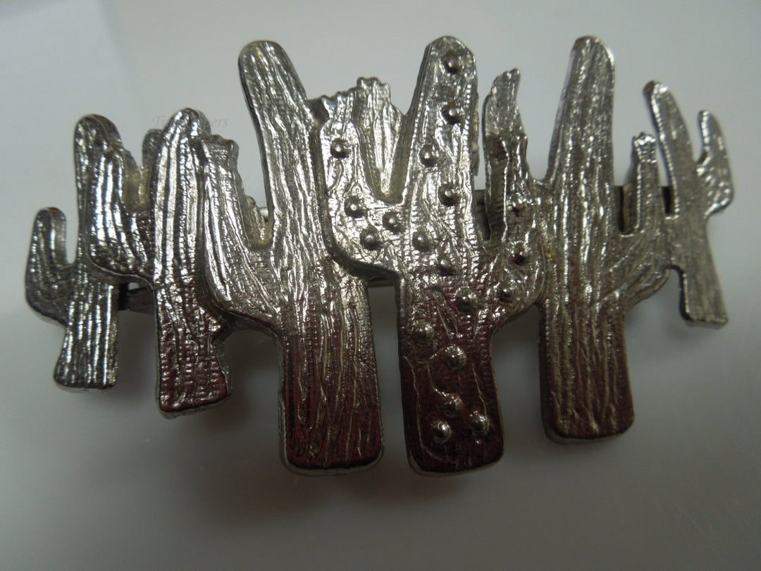 q951 Vintage Silver Tone Cactus Hair Clip Barrette