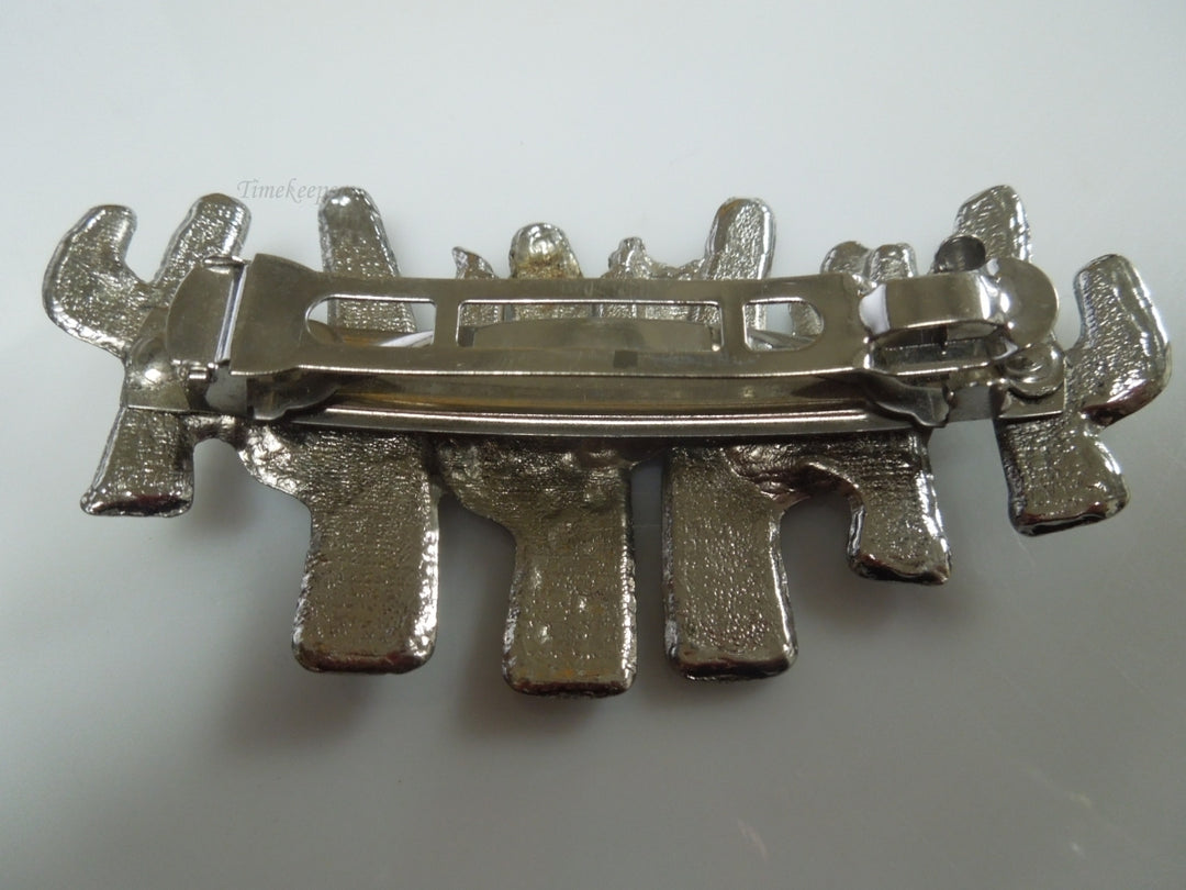 q951 Vintage Silver Tone Cactus Hair Clip Barrette