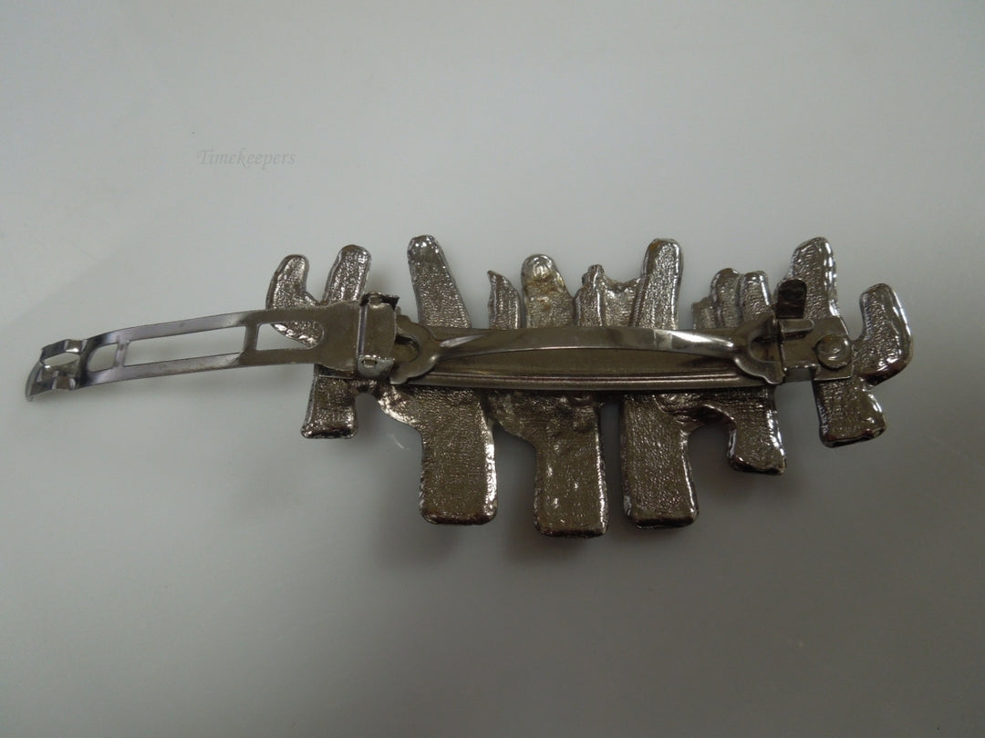 q951 Vintage Silver Tone Cactus Hair Clip Barrette