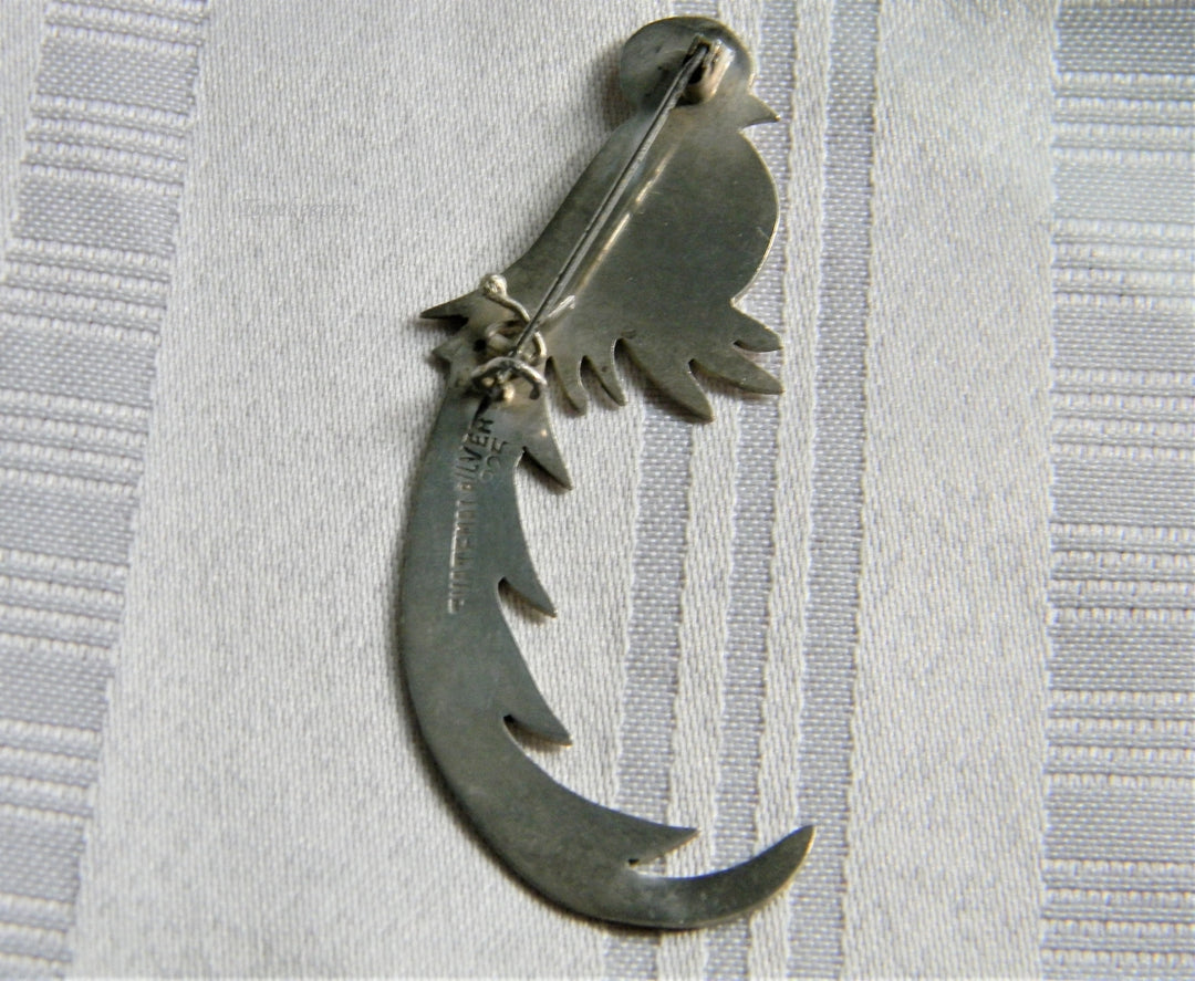 p200 Stunning Unique Sterling Silver Bird Brooch from Guatemala