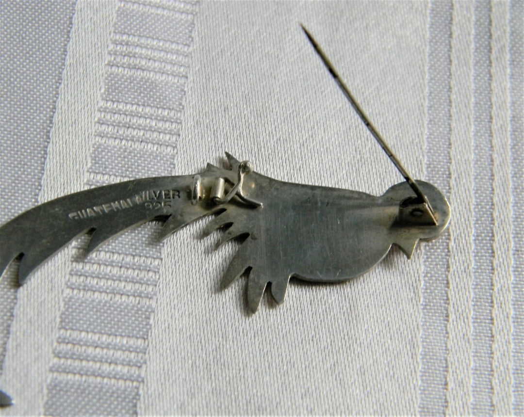 p200 Stunning Unique Sterling Silver Bird Brooch from Guatemala