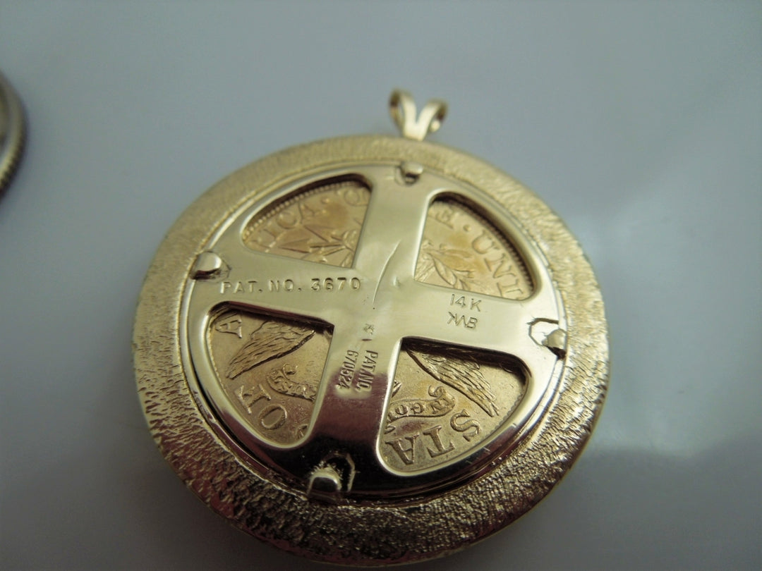 g884 Stunning Unisex 14kt Yellow Gold 1902 Liberty Coin Pendant with Diamond Bezel