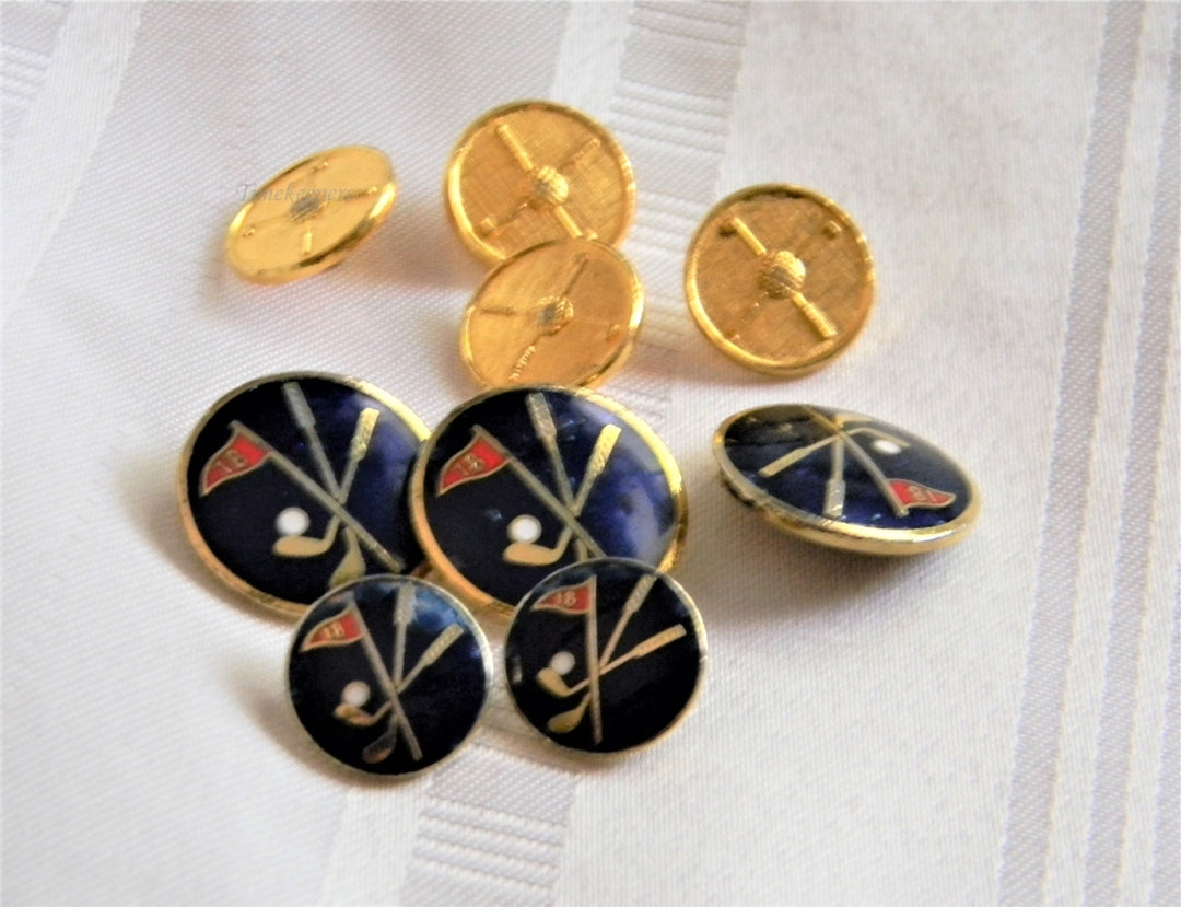 p208 Lot of (2) Sets of Golf Buttons One set in Enamel One set in Gold Tone