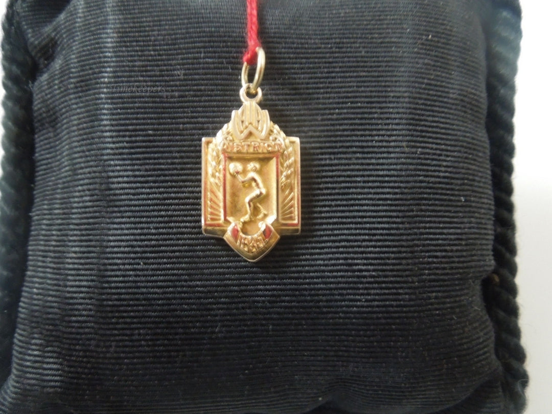 q971 Vintage 10kt Yellow Gold District 1935 AWA Basketball Pendant Rectangular Signed 5.3 g