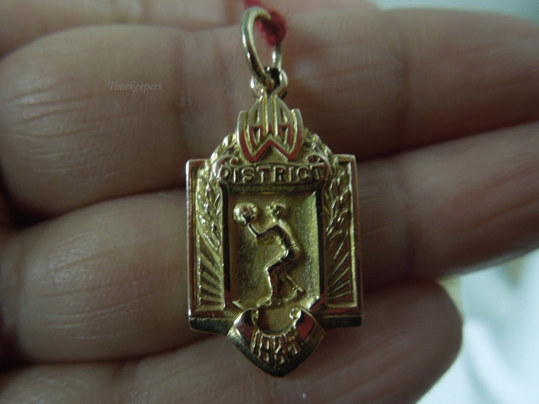 q971 Vintage 10kt Yellow Gold District 1935 AWA Basketball Pendant Rectangular Signed 5.3 g