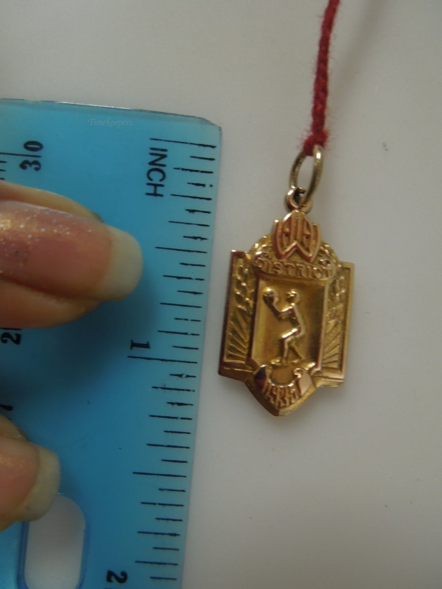 q971 Vintage 10kt Yellow Gold District 1935 AWA Basketball Pendant Rectangular Signed 5.3 g