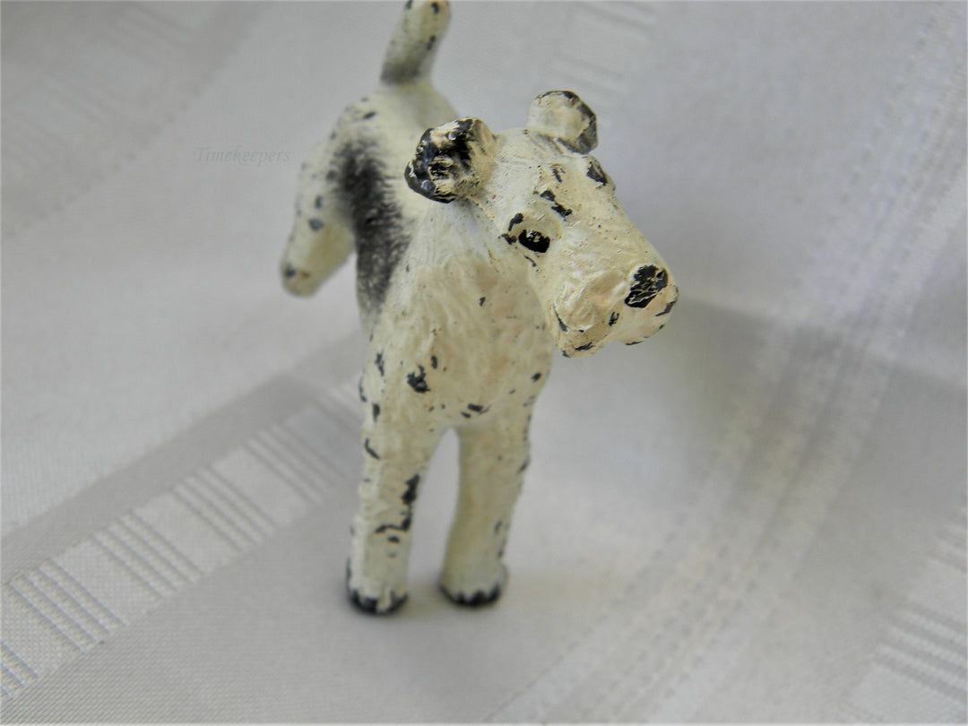 j479 Vintage Cast Iron White and Black Airedale Dog Statue