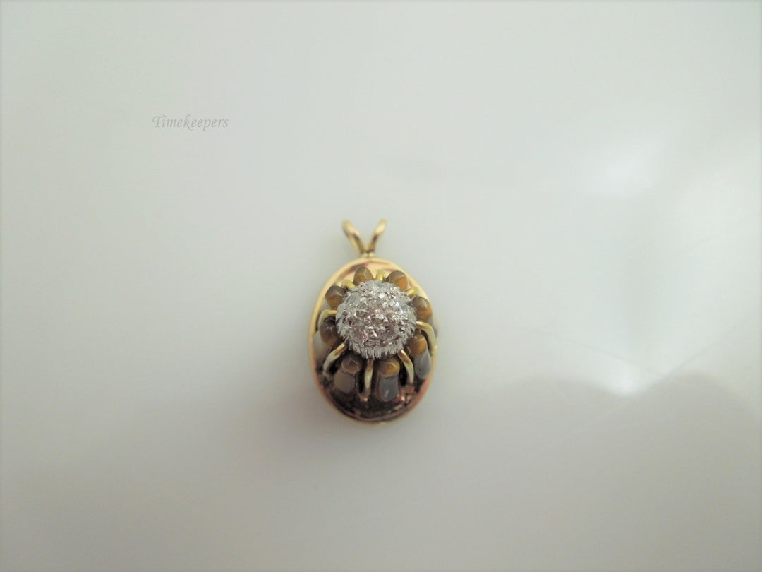 g898 Pretty Ladies 14kt Yellow Gold Diamond and Tiger's Eye Pendant