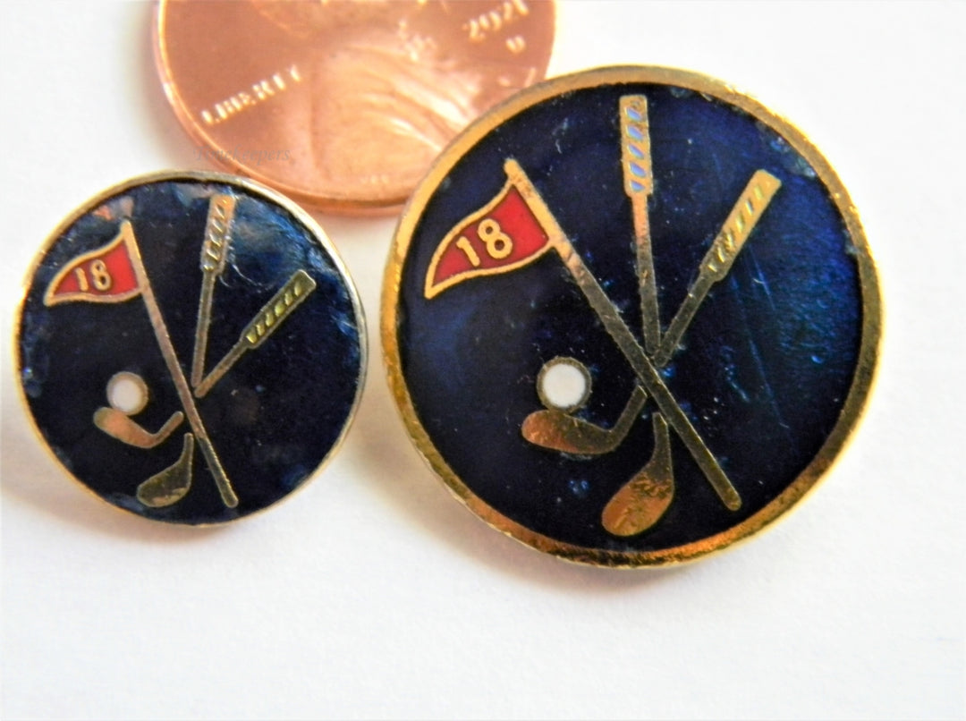 p208 Lot of (2) Sets of Golf Buttons One set in Enamel One set in Gold Tone