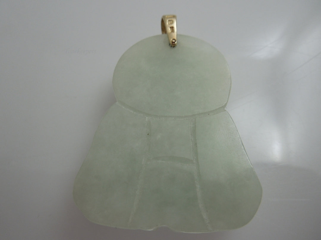 g956 Large Unisex Jade Buddha Pendant with 14kt Yellow Gold Bail