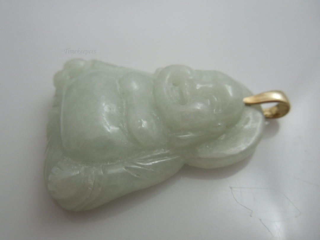 g956 Large Unisex Jade Buddha Pendant with 14kt Yellow Gold Bail