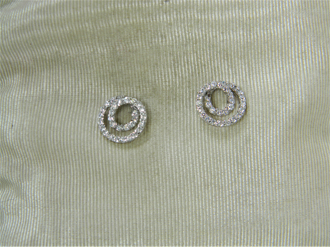 j311 Sparkling Double Circle Earrings with Crystals in Sterling Silver