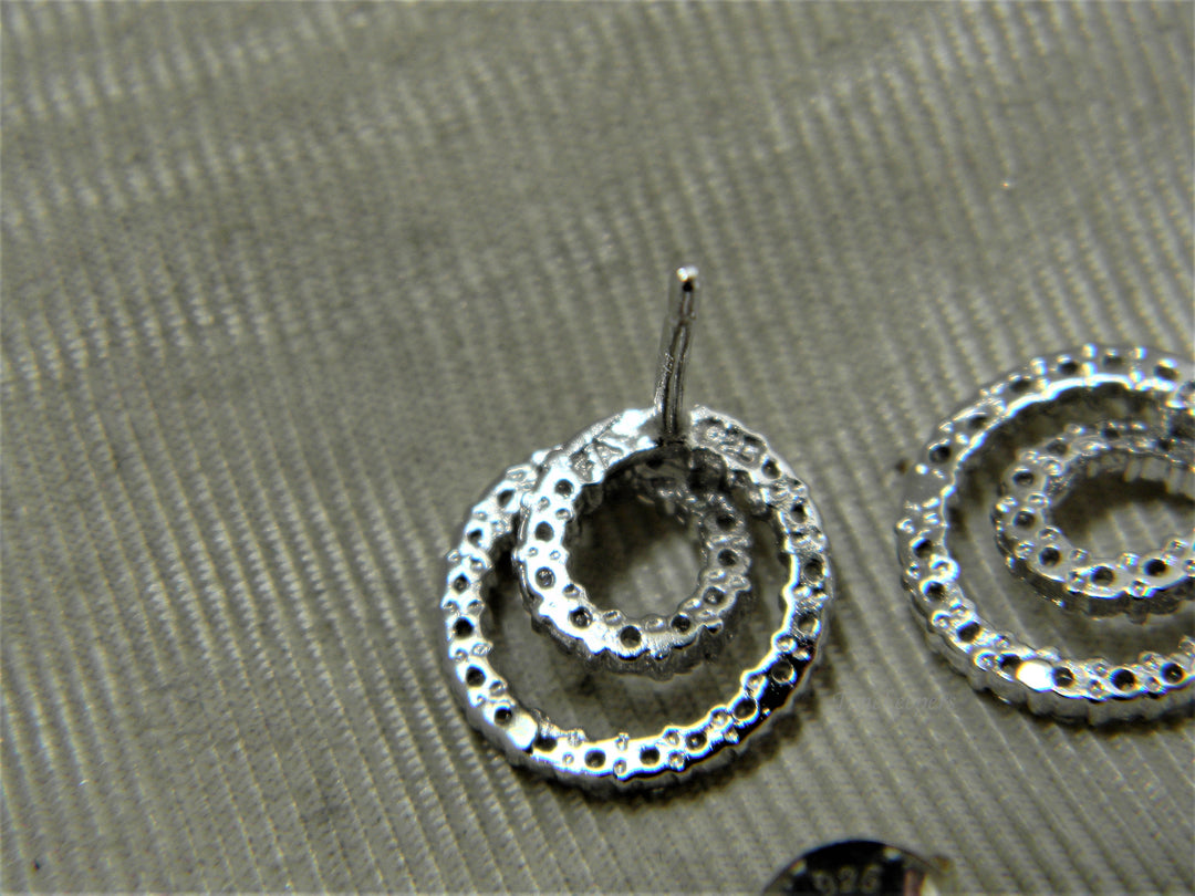 j311 Sparkling Double Circle Earrings with Crystals in Sterling Silver