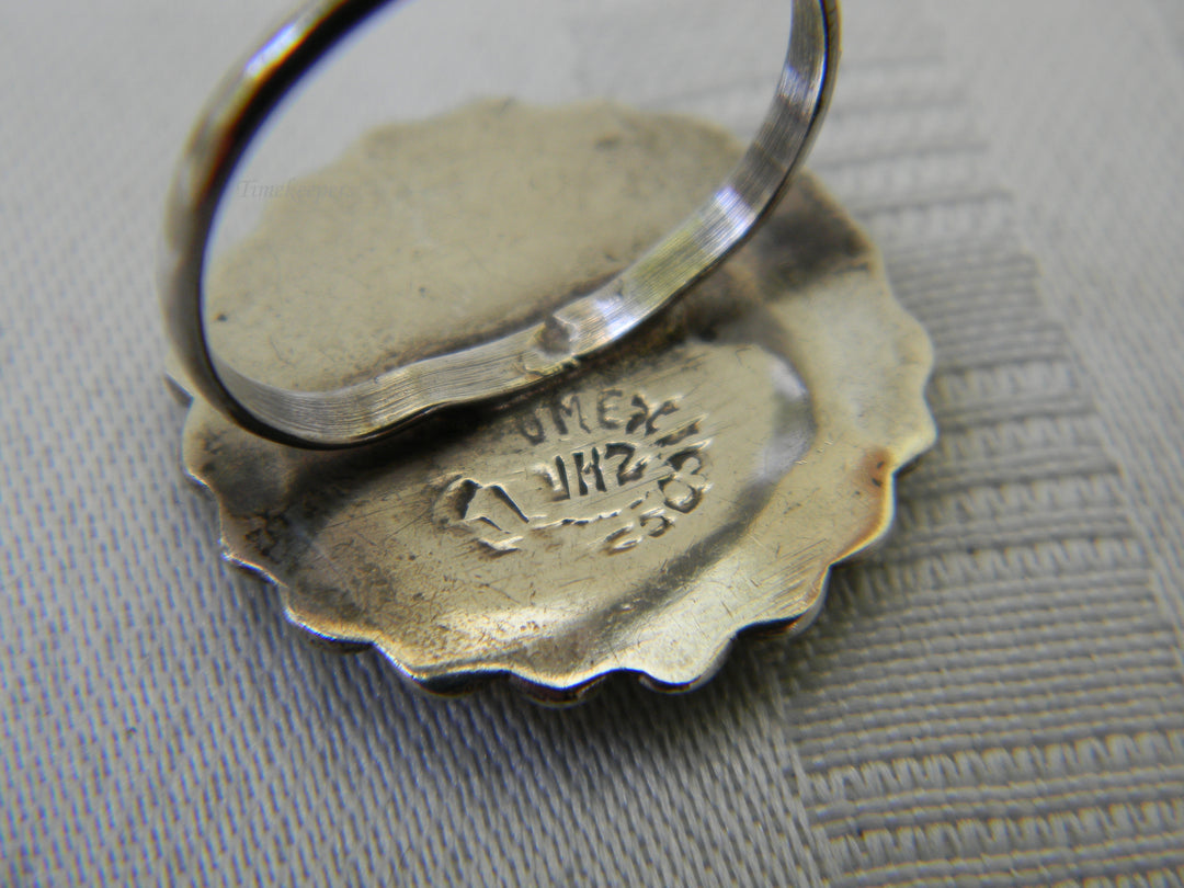 j990 Unique Vintage Sterling Silver Crushed Blue Stone Ring Size 6.5
