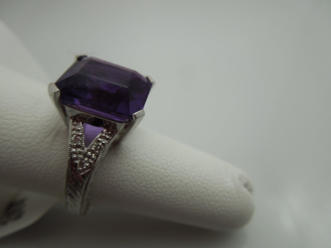 a350 Beautiful Large Emerald Cut Purple 6 Diamonds 14k White Gold Ring Sz 6.25