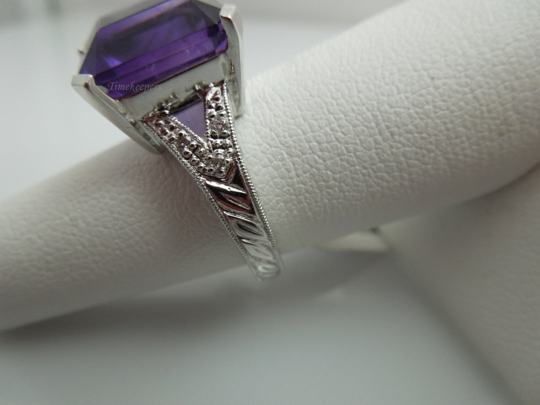 a350 Beautiful Large Emerald Cut Purple 6 Diamonds 14k White Gold Ring Sz 6.25