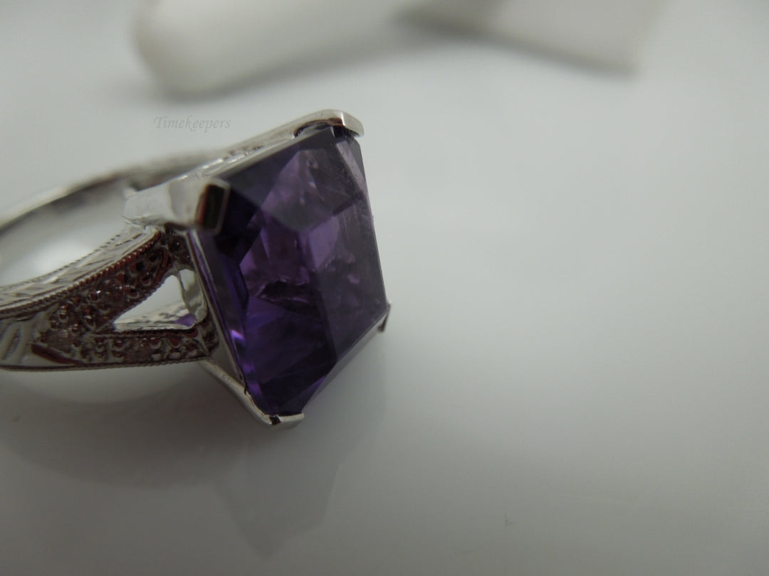 a350 Beautiful Large Emerald Cut Purple 6 Diamonds 14k White Gold Ring Sz 6.25