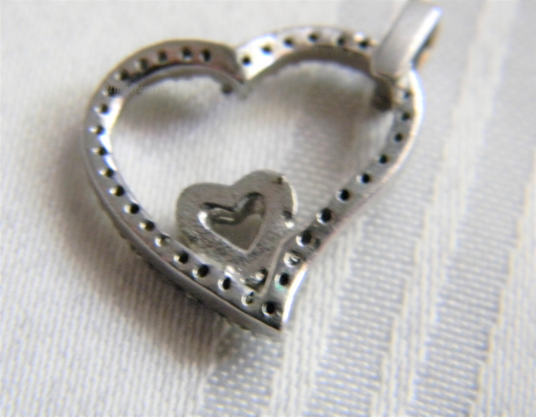 p246 Vintage Silver Tone Double Heart Pendant/ Charm with Rhinestones (No Chain)