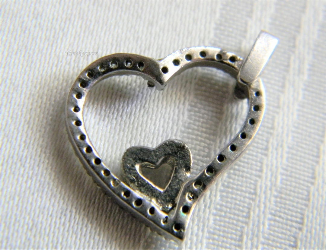 p246 Vintage Silver Tone Double Heart Pendant/ Charm with Rhinestones (No Chain)