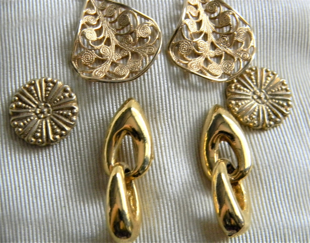 p256 Three Pair Pretty Gold Tone Earrings Dangle and Stud