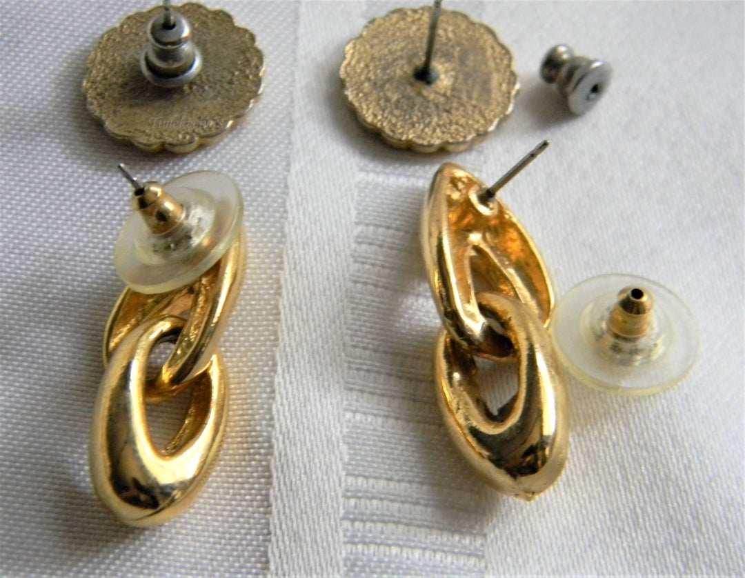 p256 Three Pair Pretty Gold Tone Earrings Dangle and Stud