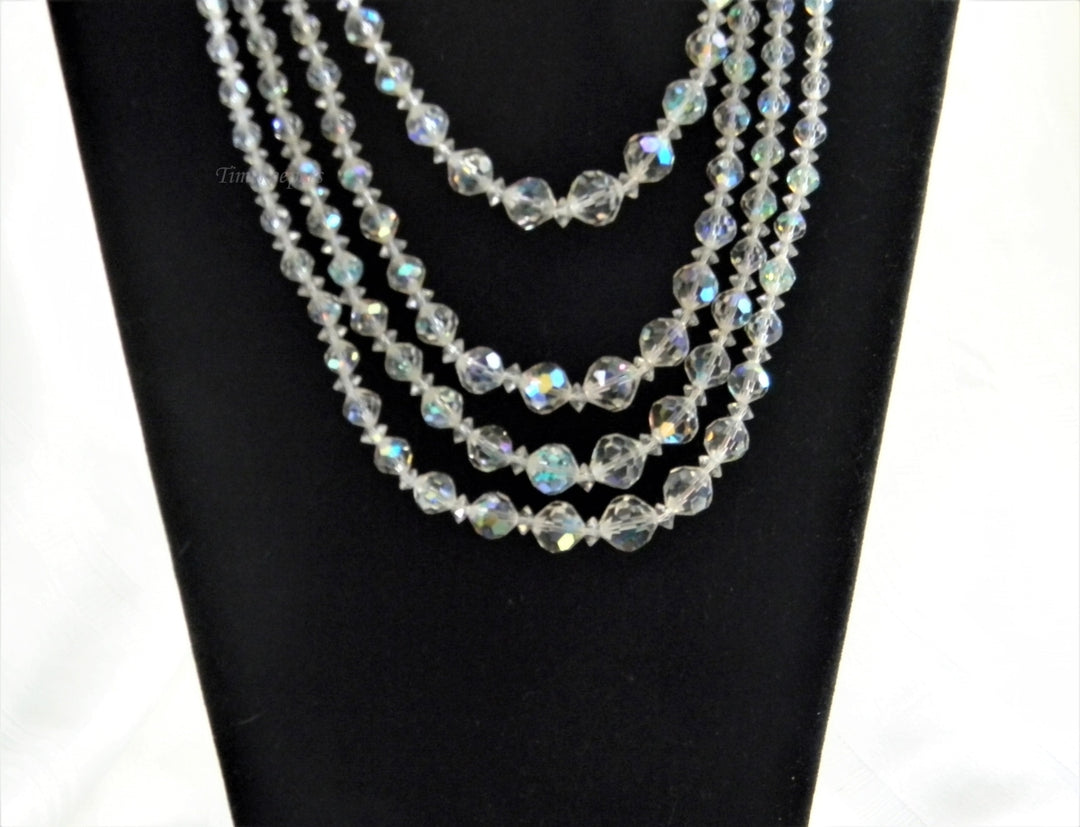 p259 Beautiful Borealis Three Strand Beaded Necklace with Silver Tone Clasp