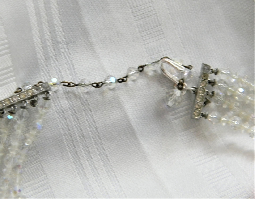 p259 Beautiful Borealis Three Strand Beaded Necklace with Silver Tone Clasp