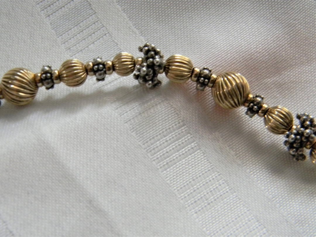 p261 Pretty Gold and Silver tone Beaded Necklace with Toggle Clasp