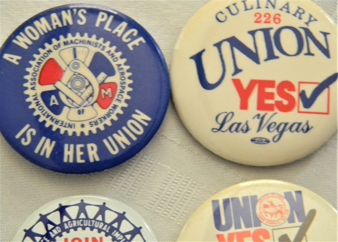 p267 Lot of Five Campaign Buttons, Union, Dukakis, and Kennedy