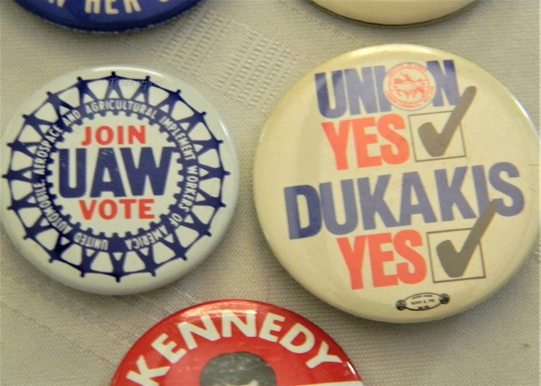 p267 Lot of Five Campaign Buttons, Union, Dukakis, and Kennedy