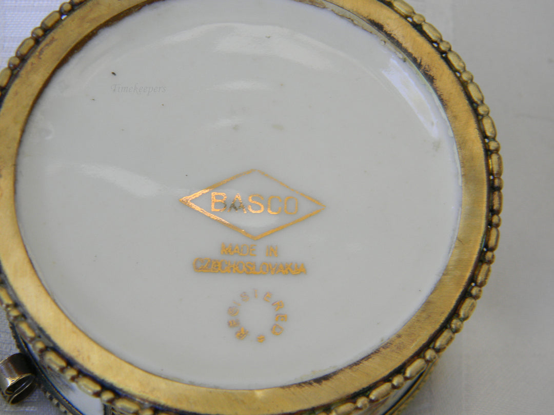 h390 Lovely Basco Porcelain &amp; Gold Tone Round Trinket Box