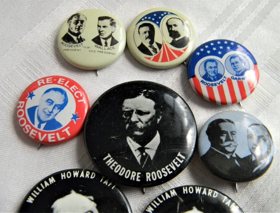 p265 Lot of Ten Campaign Buttons, FDR, Taft, and Teddy Roosevelt