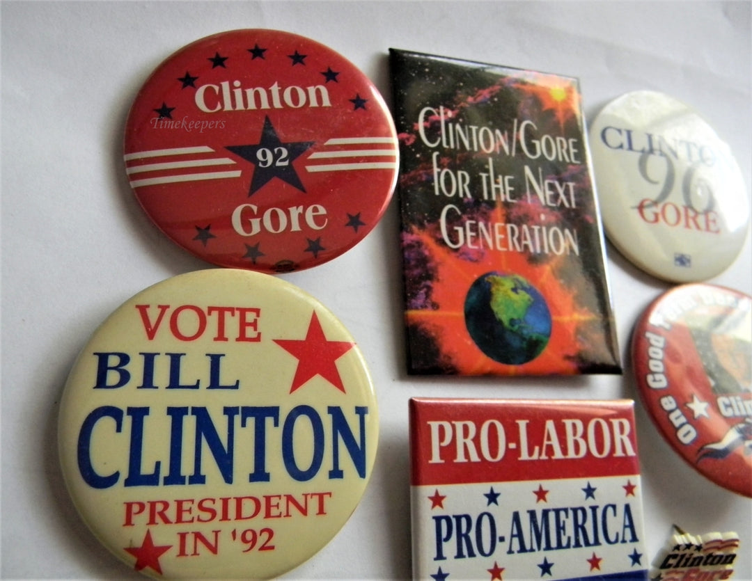 p284 Lot of Seven Campaign Buttons Lapel Pin, '92 and '96 Clinton - Gore