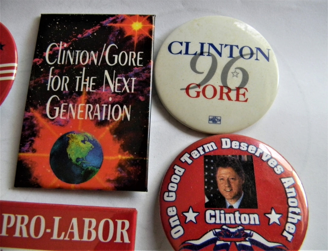 p284 Lot of Seven Campaign Buttons Lapel Pin, '92 and '96 Clinton - Gore