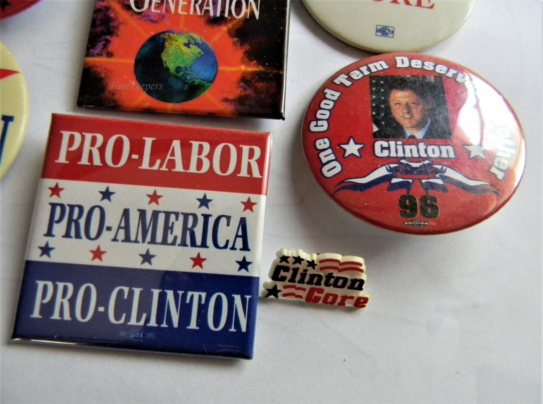 p284 Lot of Seven Campaign Buttons Lapel Pin, '92 and '96 Clinton - Gore