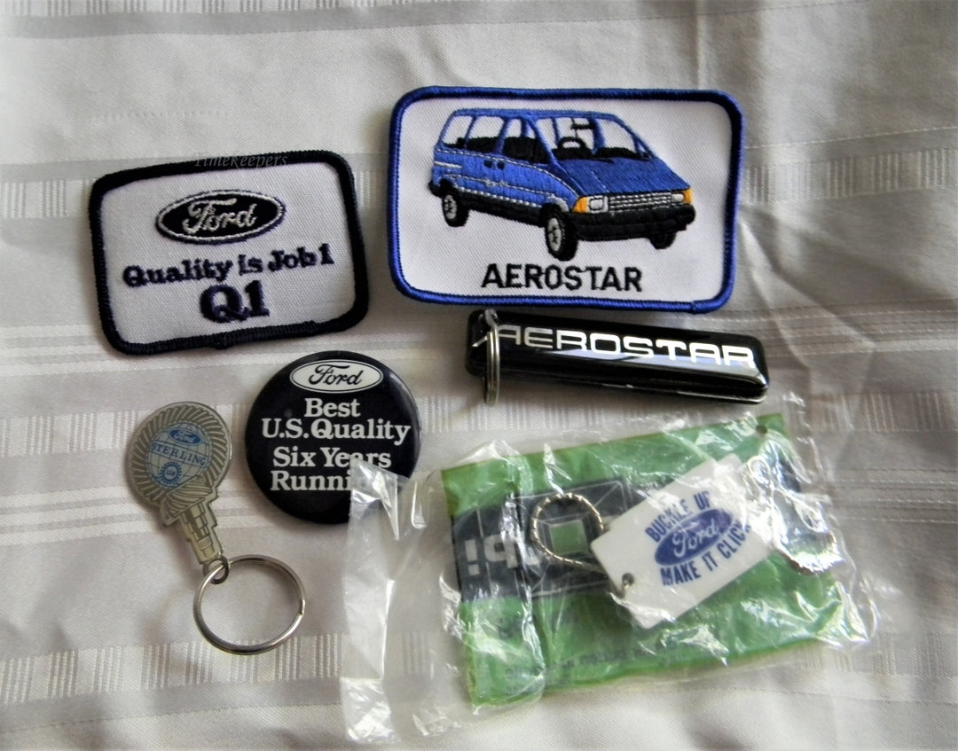 p298 Lot of Six Ford Items Patches, Keychains, and Button/Pin