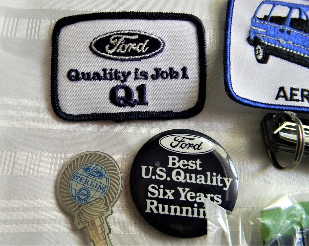 p298 Lot of Six Ford Items Patches, Keychains, and Button/Pin