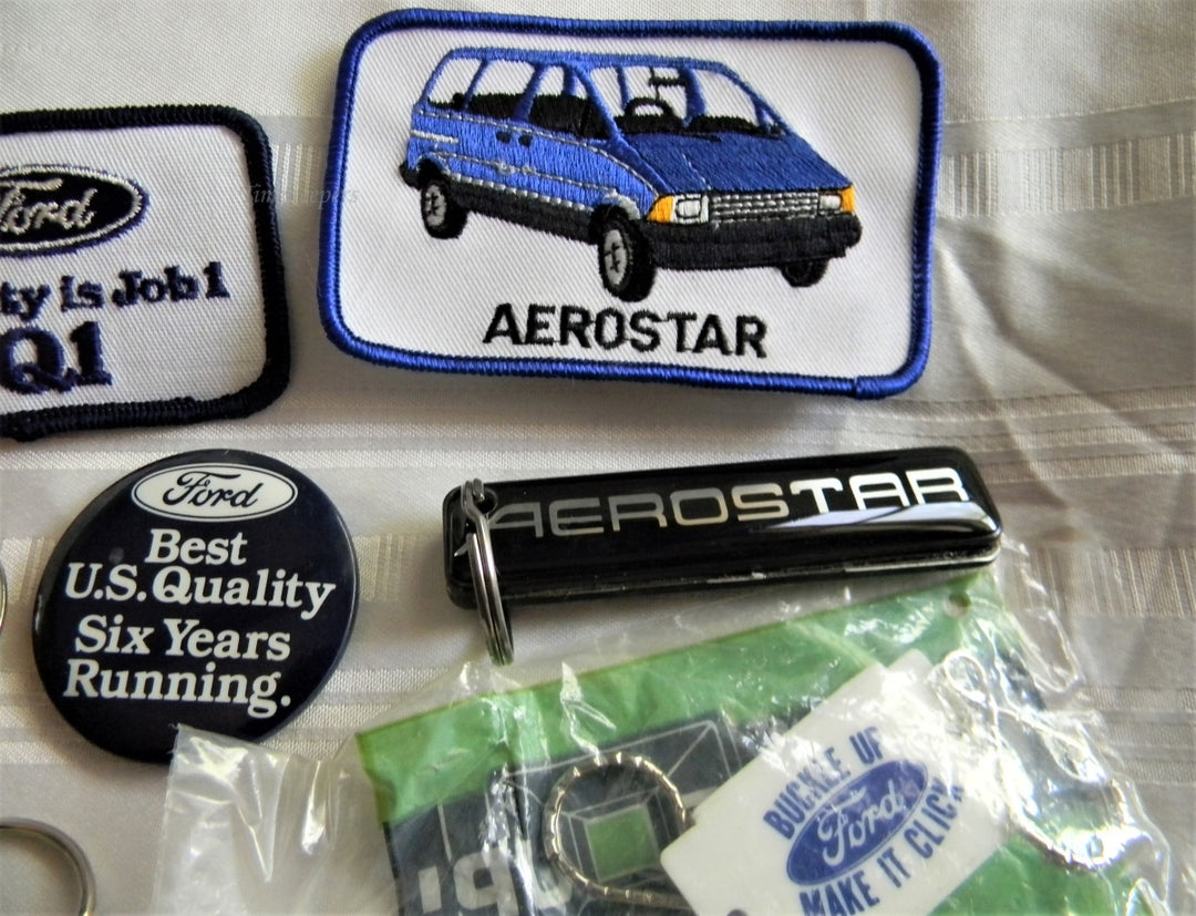 p298 Lot of Six Ford Items Patches, Keychains, and Button/Pin