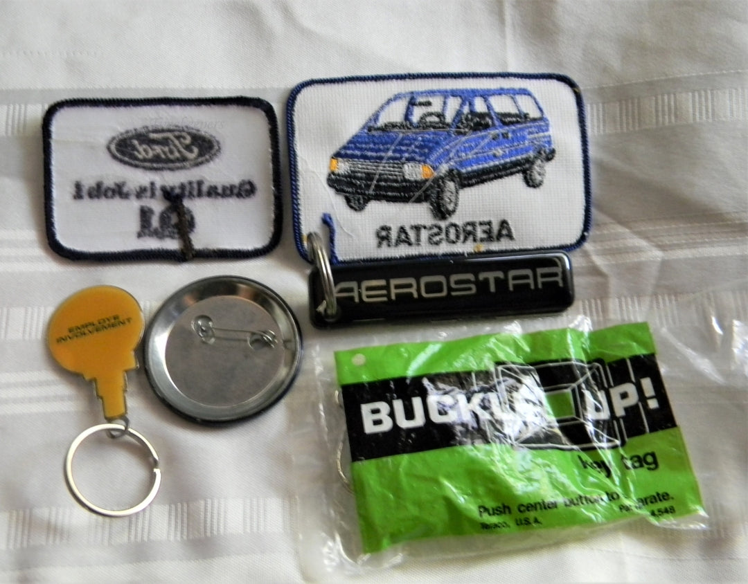 p298 Lot of Six Ford Items Patches, Keychains, and Button/Pin