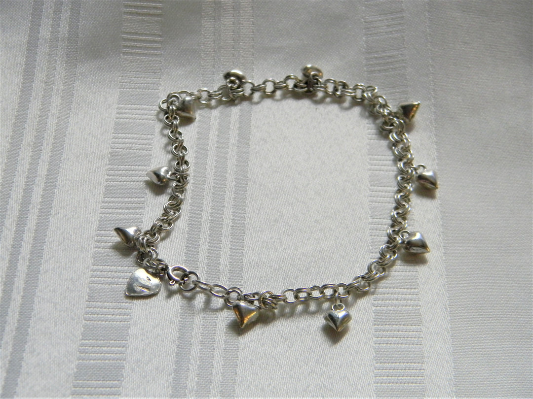 h421 Beautiful Sterling Silver Link Chain Ankle Bracelet with Hearts