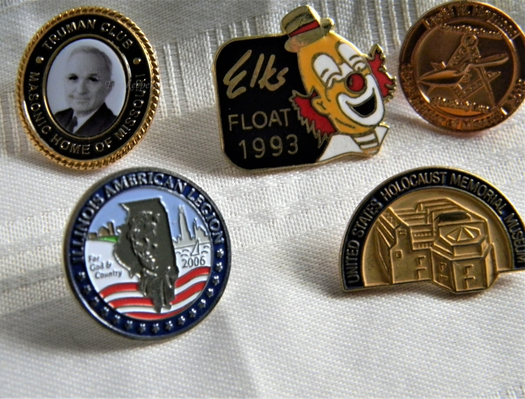 p310 Lot of Five Lapel Pins, Masonic, American Legion Elks