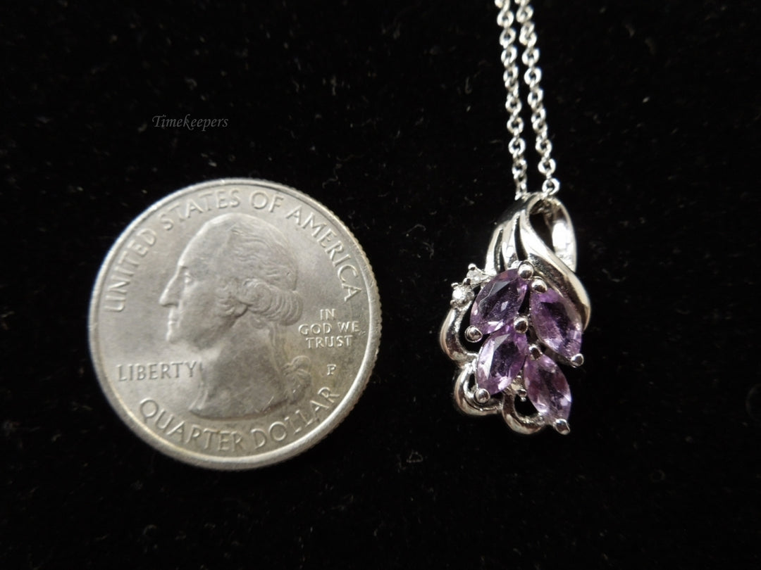 g986 Pretty Ladies Marquise Cut Amethyst Pendant on a Sterling Silver Chain