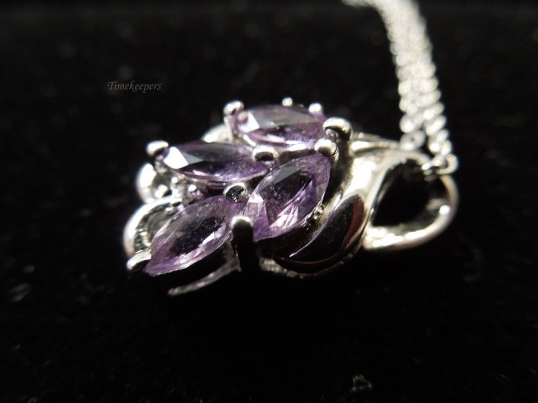 g986 Pretty Ladies Marquise Cut Amethyst Pendant on a Sterling Silver Chain