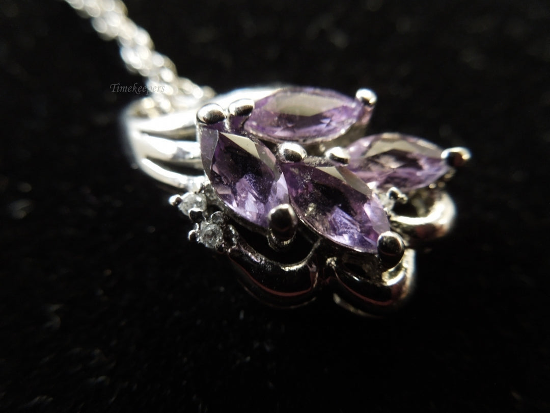 g986 Pretty Ladies Marquise Cut Amethyst Pendant on a Sterling Silver Chain