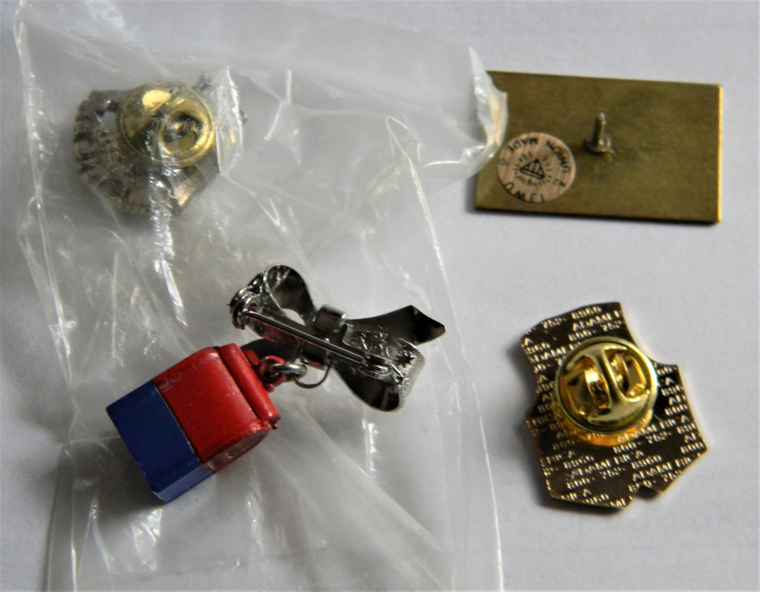 p318 Lot of Four Lapel Pins,Buy American, Mail Box, Walmart, Unemployment