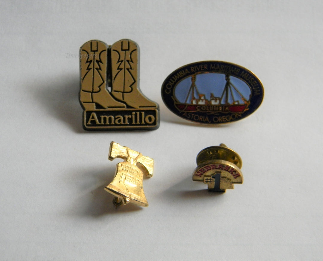 p319 Lot of Four Lapel Pins,Amarillo, Nebraska, Liberty Bell, Maritime Museum