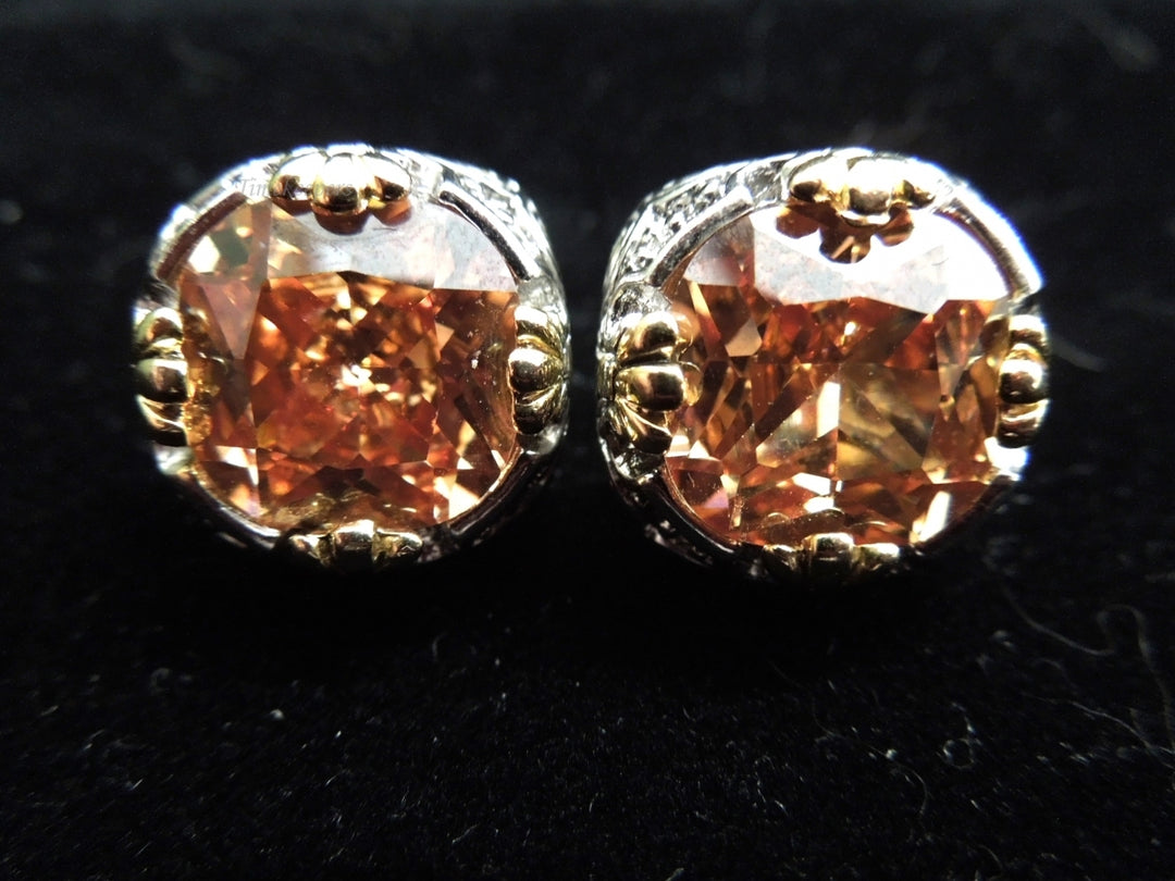 k569 Ladies Pretty Silver Tone Peach Colored Stud Earrings