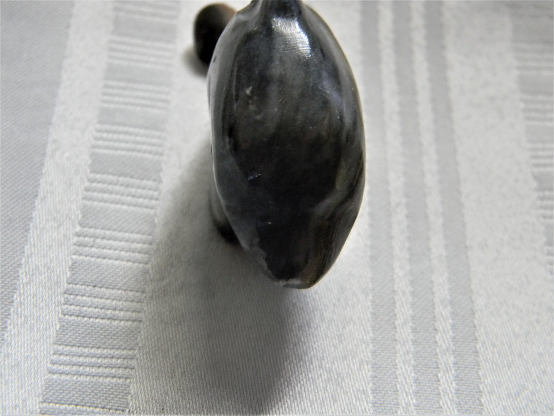 h443 Vintage Small Carved Black Marble Dolphin Statue