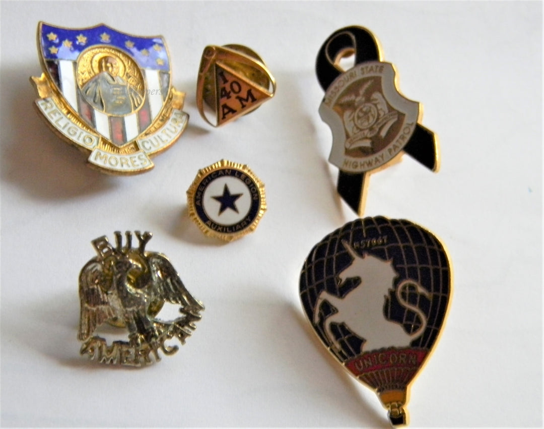 p323 Lot of 6 Lapel Pins, Buy American, Religio Mores Cultura, Etc